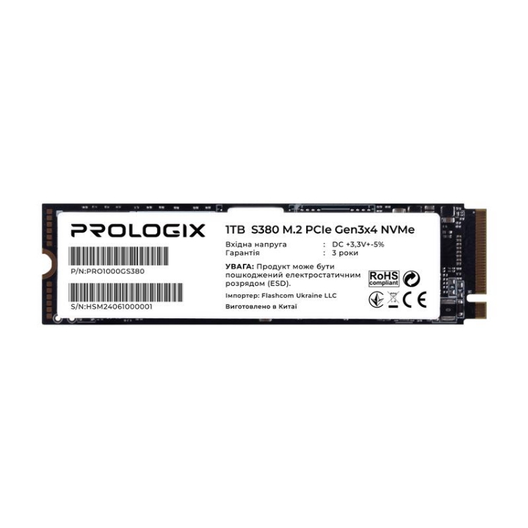  Зображення Накопичувач SSD 1TB Prologix S380 M.2 2280 PCIe 3.0 x4 NVMe TLC (PRO1000GS380) 