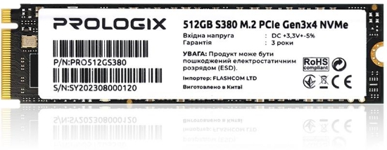  Зображення Накопичувач SSD  512GB Prologix S380 M.2 2280 PCIe 3.0 x4 NVMe TLC (PRO512GS380) 